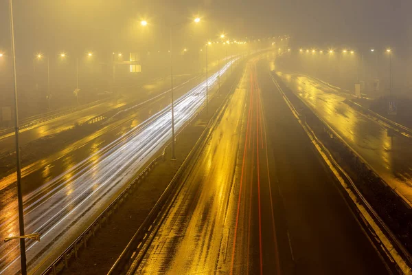 Speed Traffic - light trails on motorway highway at night — Stock Photo, Image