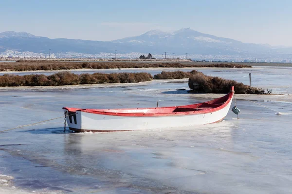 Froze the lagoon Kalochori in northern Greece — Stock Photo, Image