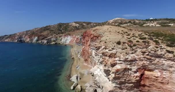 Flight over the famous beach of Paleochori, Milos island Cyclades, Greece. — Stock Video