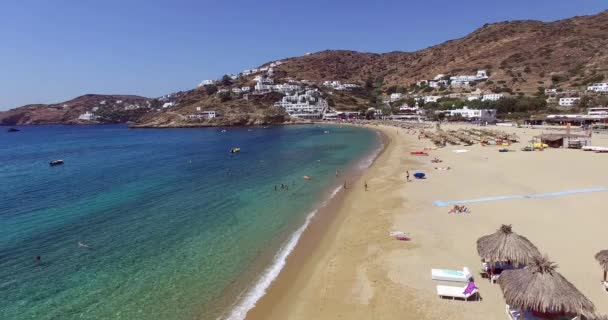 Flight over the beaches of Greek island of Ios island, Cyclades, Greece. — Stock Video