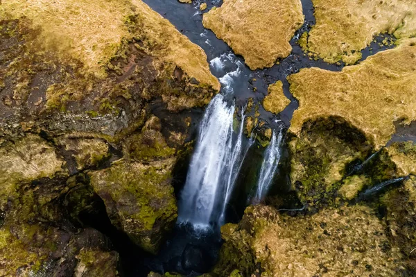 Aerial view waterfall near of famous Seljalandsfoss waterfall in — Stock Photo, Image