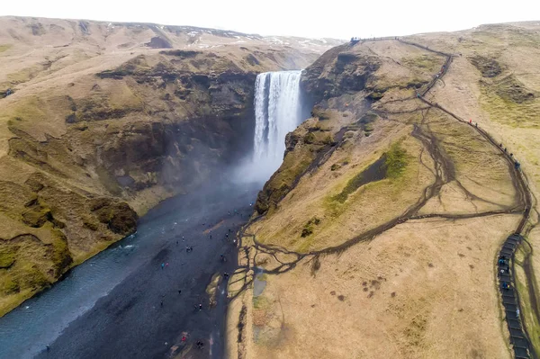 Aerial view waterfall near of famous  Skogar waterfall in Icelan — Stock Photo, Image