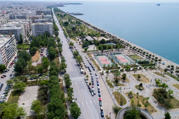 Aerial view of the new park and the waterfront of the city of Th — Stock Photo, Image