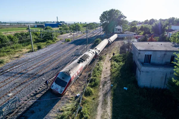 Aerial view of the fatal train derailment — Stock Photo, Image