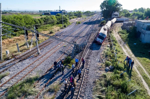 A légi felvétel a végzetes vonat kisiklás — Stock Fotó