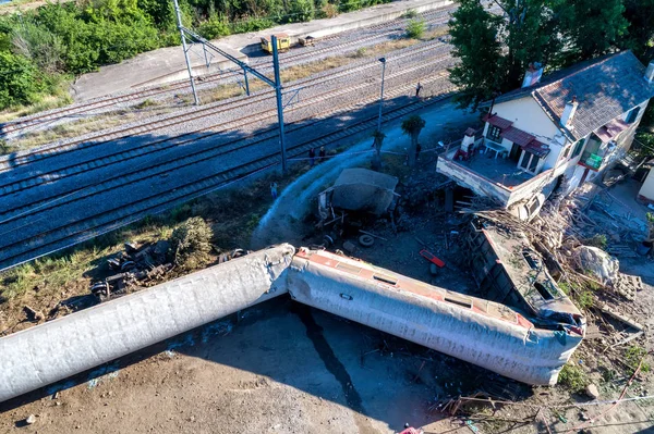 致命的な列車脱線事故の空撮 — ストック写真
