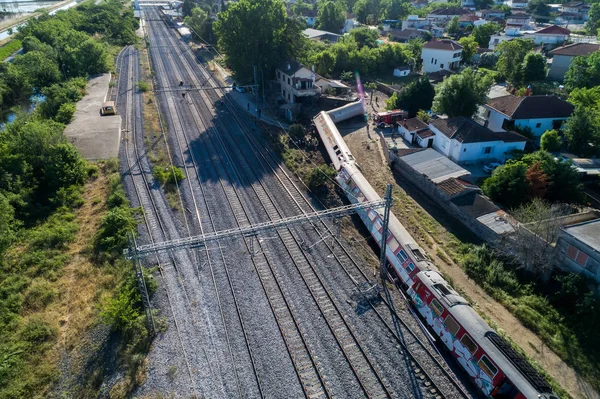 Luchtfoto van de ontsporing van de fatale trein — Stockfoto