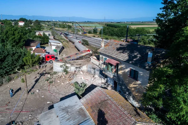 Aerial view of the fatal train derailment — Stock Photo, Image