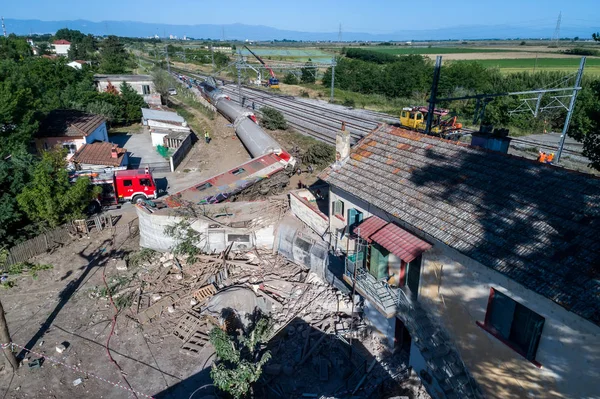 Luchtfoto van de ontsporing van de fatale trein — Stockfoto