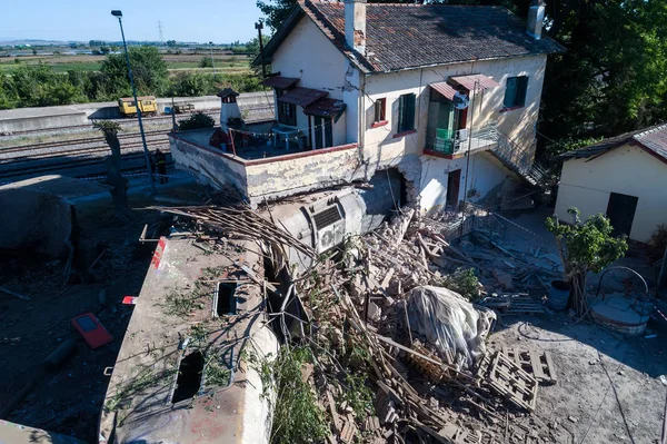 Aerial view of the fatal train derailment — Stock Photo, Image