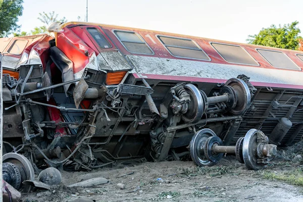 致命的な列車脱線事故の空撮 — ストック写真