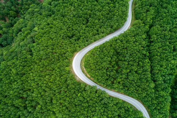 Flygfoto över provincial road passerar genom en skog — Stockfoto