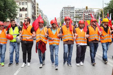 Protestocular Selanik'te Ulusal genel grev sırasında
