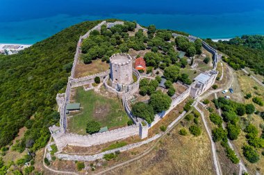 Platamon Kalesi, Pieria, Makedonya, Yunanistan'ın havadan görünümü