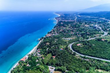 Platamon Beach Pieria, Yunanistan havadan görünümü