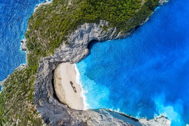 Zakynthos Island, Gr Navagio (batık) plaj havadan görünümü