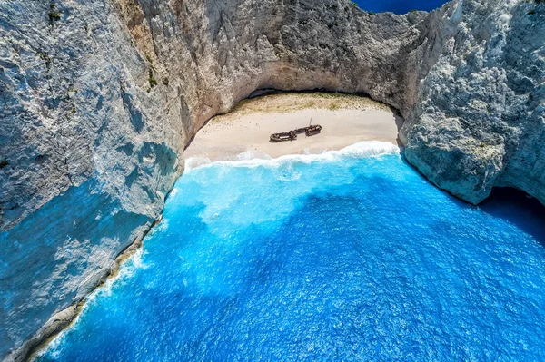 Luftaufnahme des navagio (Schiffswrack) Strandes auf der Insel Zakynthos, gr — Stockfoto