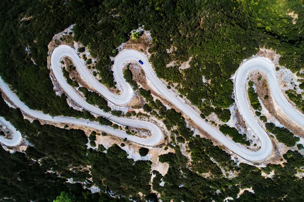 Aerial view of the provincial with many zigzag road in the Epiru — Stock Photo, Image