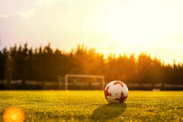 Pelotas de fútbol en el campo — Foto de Stock