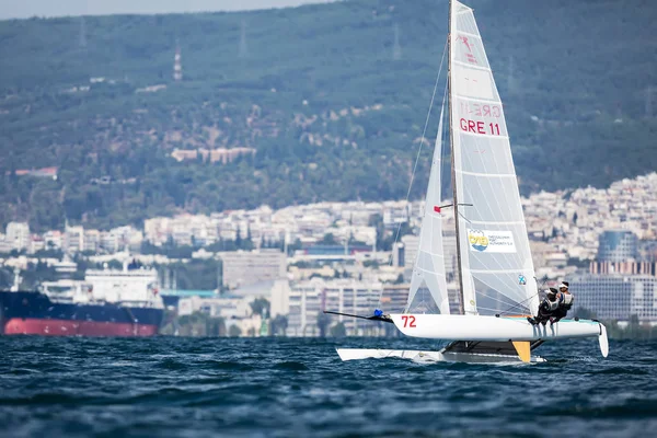 Athletes yachts in action during "2017 Tornado Open World, Globa — Stock Photo, Image