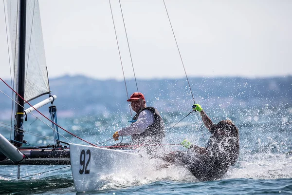 Athletes yachts in action during "2017 Tornado Open World, Globa — Stock Photo, Image