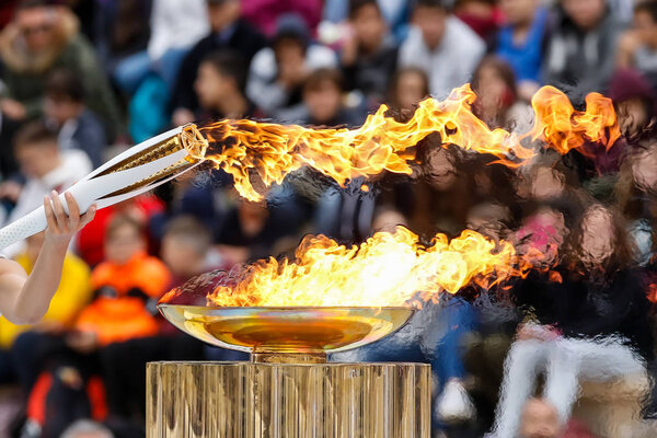 Ceremony of the Olympic Flame for Winter Olympics Stock Image