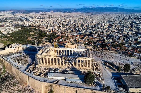 希腊雅典帕台农神庙和卫城鸟瞰图 — 图库照片