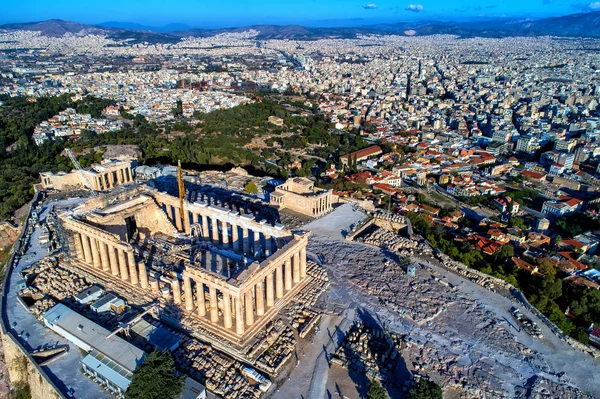 希腊雅典帕台农神庙和卫城鸟瞰图 — 图库照片