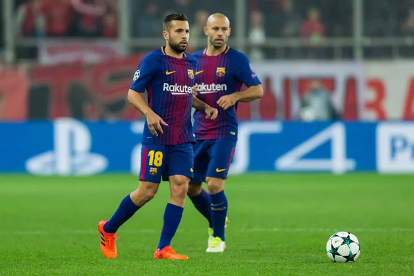 Arada Olympiakos vs Fc Barcelona UEFA Şampiyonlar Ligi oyunu — Stok fotoğraf