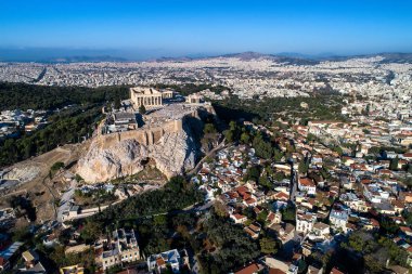 Parthenon Tapınağı ve Akropolis'in Atina, Yunanistan Hava görünümünü 