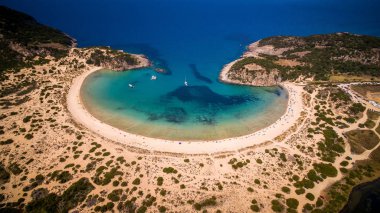  voidokilia Beach, Messinia, Yunanistan havadan görünümü
