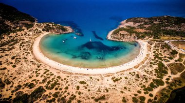  voidokilia Beach, Messinia, Yunanistan havadan görünümü