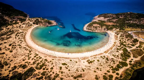 Vista aerea della spiaggia di voidokilia, Messinia, Grecia — Foto Stock