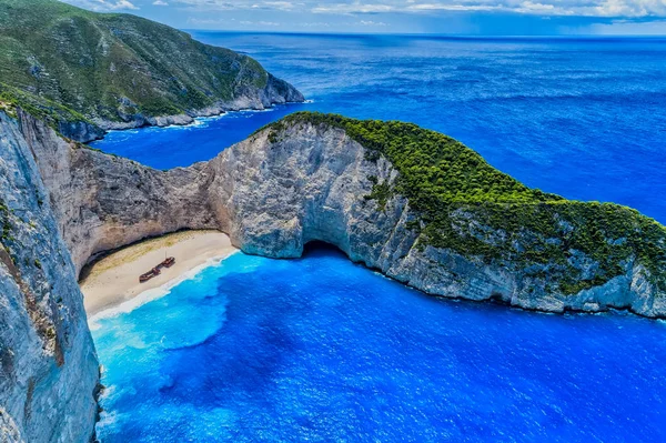 Luftaufnahme des navagio (Schiffswrack) Strandes auf der Insel Zakynthos, gr — Stockfoto