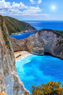 Navagio (batık) Beach Zakynthos Island, Yunanistan.