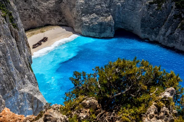 (Hajótörés) Navagio Beach-Zakynthos Island, Görögország. — Stock Fotó