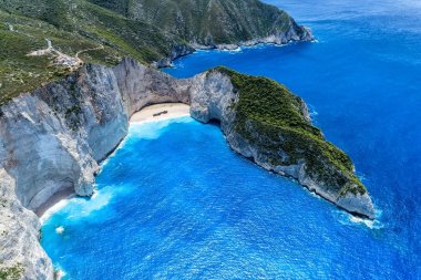 Zakynthos Island, Gr Navagio (batık) plaj havadan görünümü