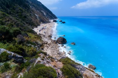 Havadan görünümü ünlü beach, Megali Petra Lef Island üzerinde