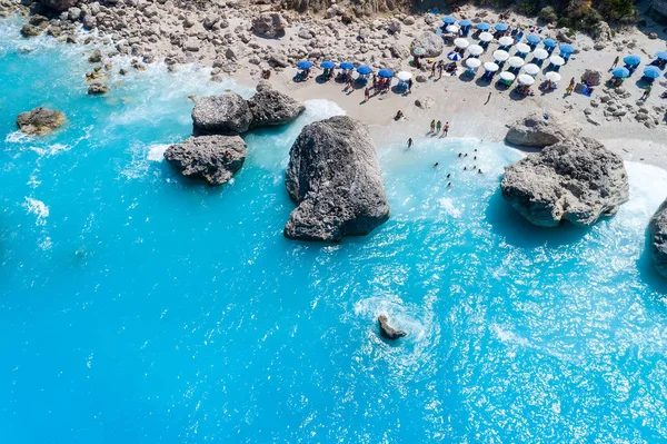 Aerial view of famous beach of Kavalikefta on the island of Lefk — Stock Photo, Image