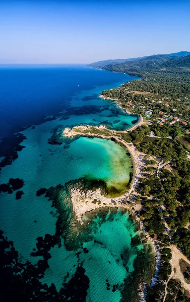 Aerial view of the beautiful Karidi beach in the Vourvourou of C — Stock Photo, Image