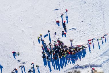 Aerial View of skiers at Ski Resort Vasilitsa in the mountain ra clipart