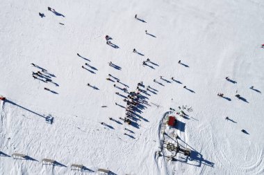 Aerial View of skiers at Ski Resort Vasilitsa in the mountain ra clipart