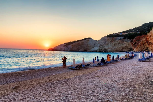 Porto Katsiki Lefkada Greece July 2017 Beautiful Sunset Background Sea — Stock Photo, Image