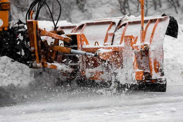 Naousa Greece January 2018 Snow Removing Machine Cleans Street Snow — Stock Photo, Image