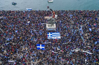 Thessaloniki, Yunanistan - 21 Ocak 2018:Thousands insanlar protesto adı anlaşmazlık EYC Thessaloniki, Yunanistan ile Yunan herhangi bir ödün karşı