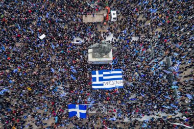 Thessaloniki, Yunanistan - 21 Ocak 2018:Thousands insanlar protesto adı anlaşmazlık EYC Thessaloniki, Yunanistan ile Yunan herhangi bir ödün karşı