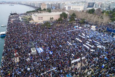 Thessaloniki, Yunanistan - 21 Ocak 2018:Thousands insanlar protesto adı anlaşmazlık EYC Thessaloniki, Yunanistan ile Yunan herhangi bir ödün karşı