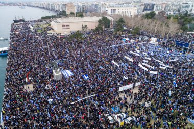 Thessaloniki, Yunanistan - 21 Ocak 2018:Thousands insanlar protesto adı anlaşmazlık EYC Thessaloniki, Yunanistan ile Yunan herhangi bir ödün karşı