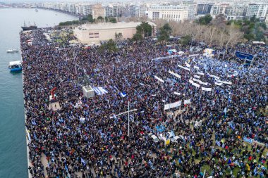 Thessaloniki, Yunanistan - 21 Ocak 2018:Thousands insanlar protesto adı anlaşmazlık EYC Thessaloniki, Yunanistan ile Yunan herhangi bir ödün karşı