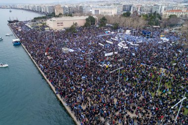 Thessaloniki, Yunanistan - 21 Ocak 2018:Thousands insanlar protesto adı anlaşmazlık EYC Thessaloniki, Yunanistan ile Yunan herhangi bir ödün karşı